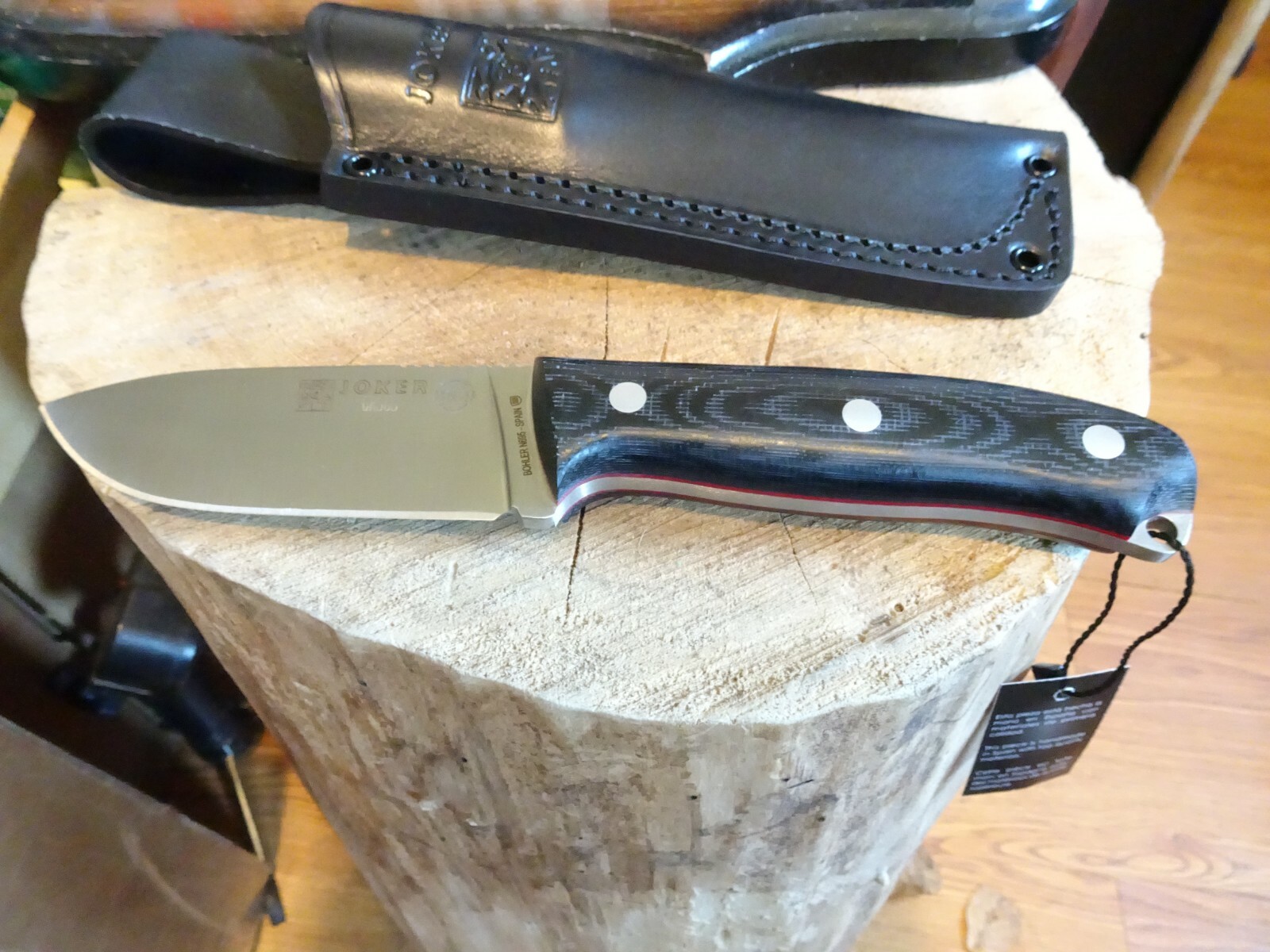 JOKER BRAND 9″ BUSHCRAFT SURVIVAL KNIFE BOHLER N695 BLACK CANVAS MICARTA HANDLE