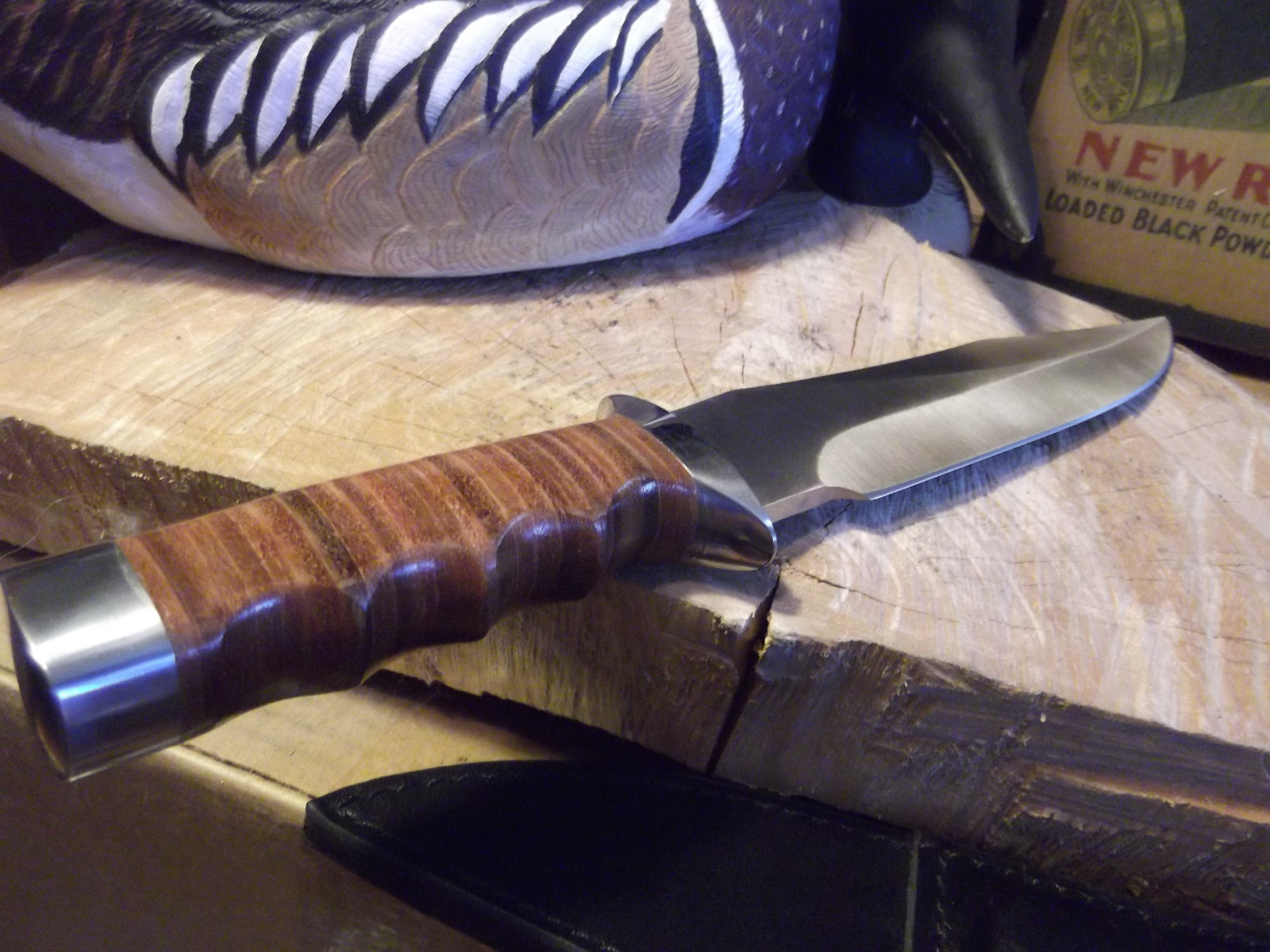 BOKER MAGNUM 12 3/4″ GIANT BOWIE KNIFE STACKED LEATHER HANDLE LEATHER SHEATH WOW