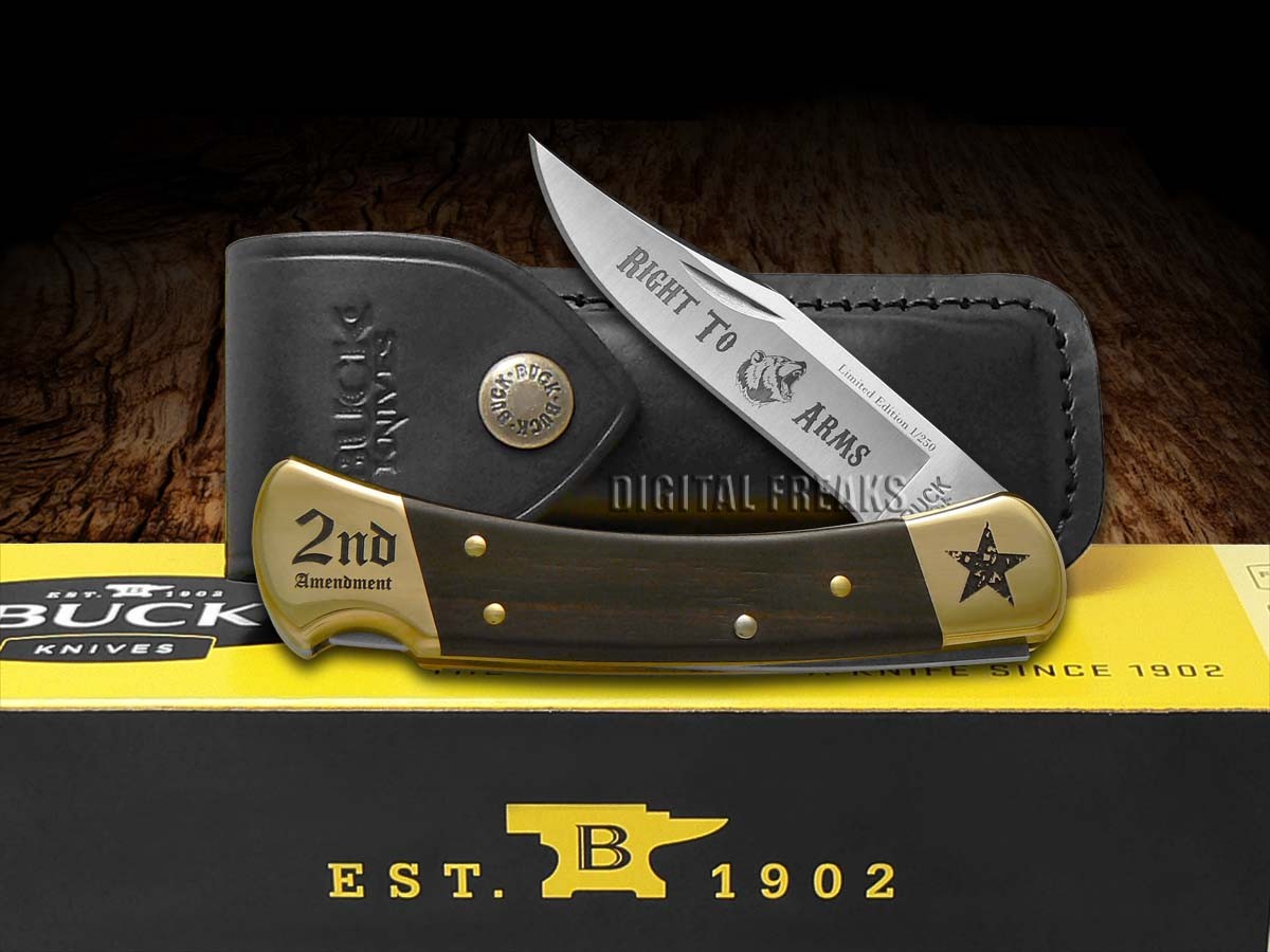 Buck 110 Folding Hunter Knife Right to Bear Arms Ebony Wood 1/250 Pocket Knives