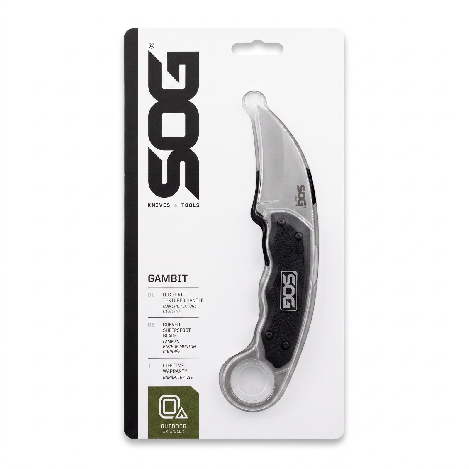 SOG Gambit Fixed Blade Knife Curved Sheepsfoot 7Cr17MoV Steel Satin GB1001CP4190