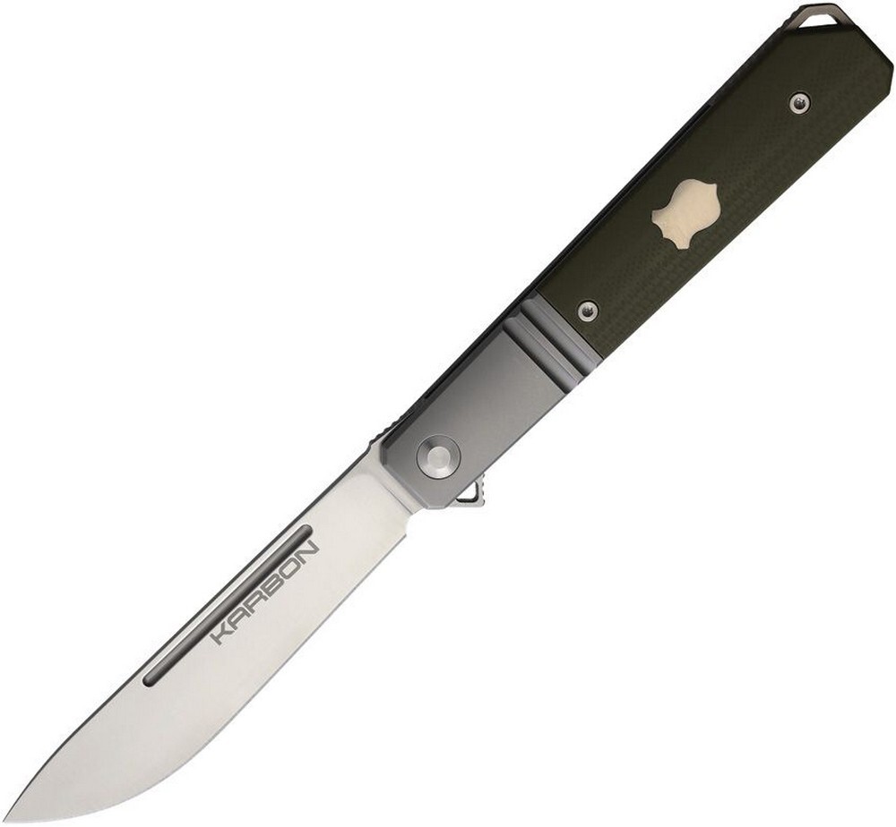 Karbon Flatline Framelock Pocket Knife Gray Titanium/OD Green G10 Handle KARB114