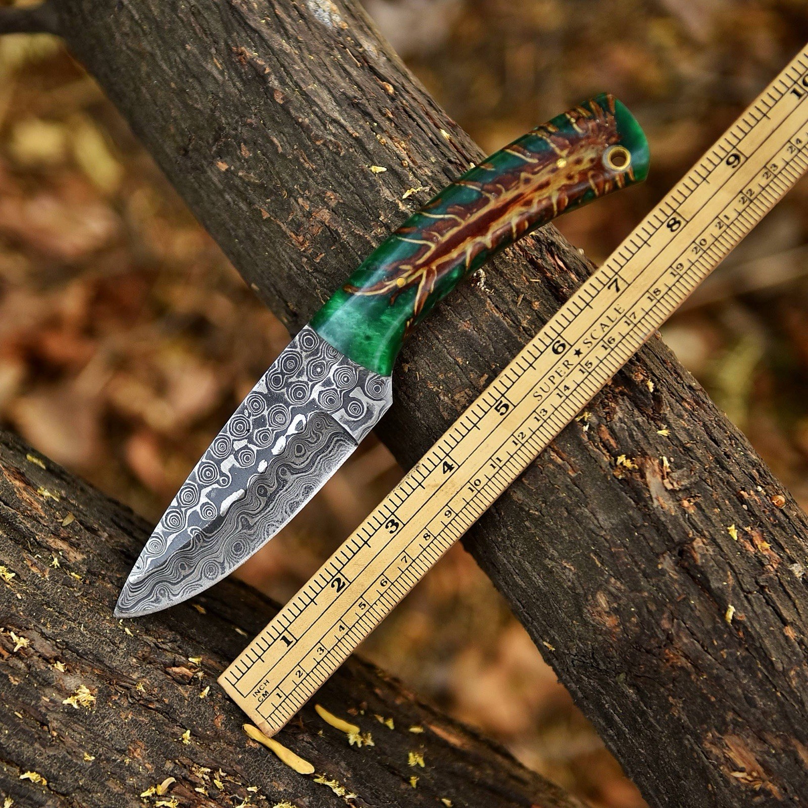Custom Handmade Damascus Steel Skinner Knife Hunting Fix Blade Pinecone Handle