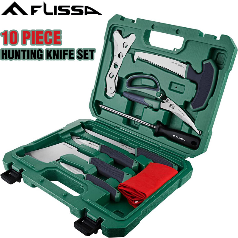 FLISSA 10 Piece Hunting Field Dressing Kit Hunting Knife Set with Skinning Knife