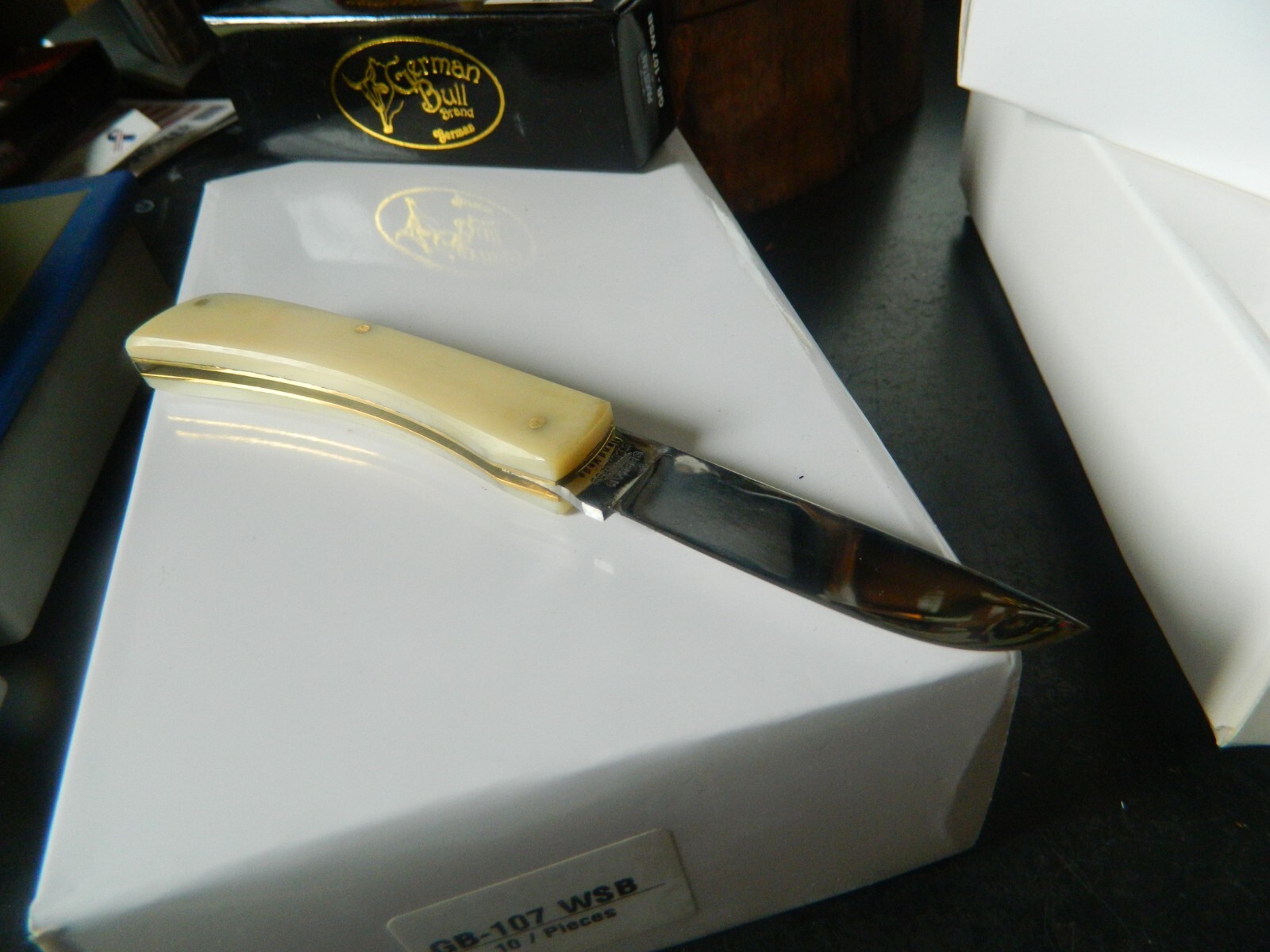 GERMAN BULL POCKET KNIFE MADE IN GERMANY SOD BUSTER 3.63 440HC WHITE SMOOTH BONE