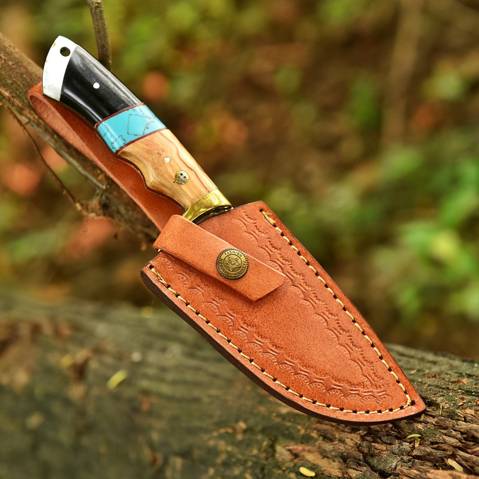 Handmade Carbon High Polish Steel Hunting Knife Skinner Fix Blade Brass Guard