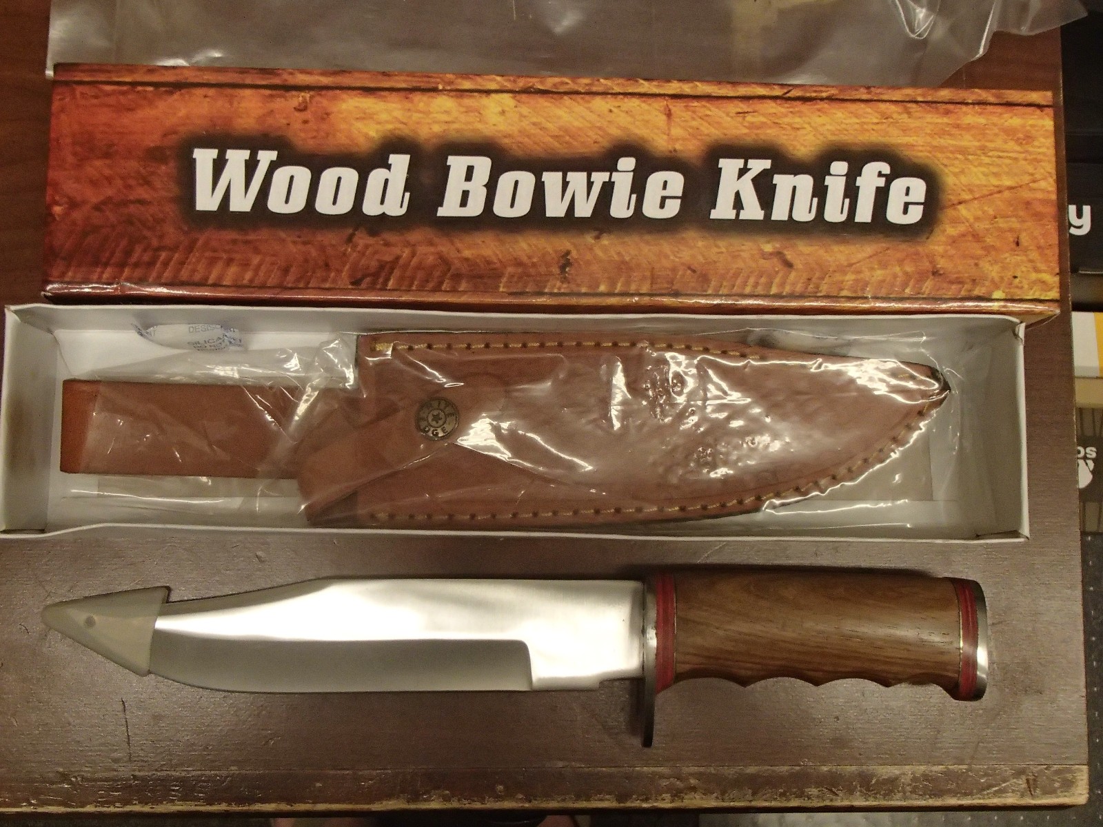 Bowie Knife | Classic 12″ Overall Dark Brown Wood Handle Silver Blade + Sheath