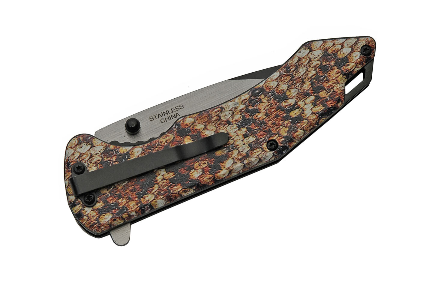 Spring-Assist Folding Knife | Rite Edge Snakeskin Print 3.5″ Blade Tactical EDC