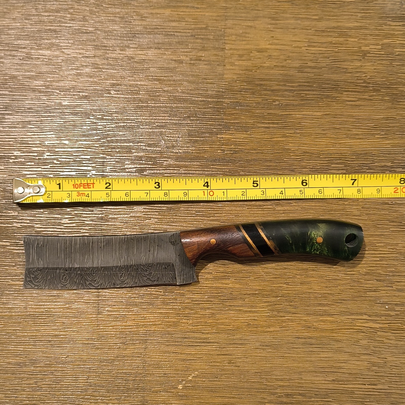 Damascus Steel Fixed Blade Hunting Knife Straight Edge Wood Handle Sheath 4-5in